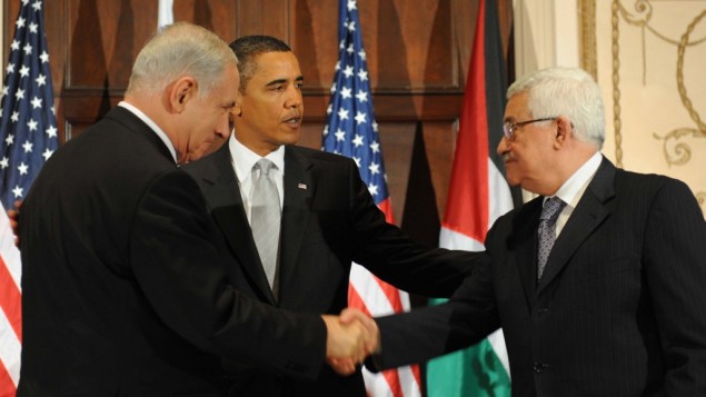 Netanyahu, Obama and Abbas during a meeting in New York in 2009 (photo credit: Avi Ohayon/GPO/Flash90)